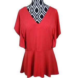 NY&C Red Peplum V-Neck Kimono Sleeve Blouse